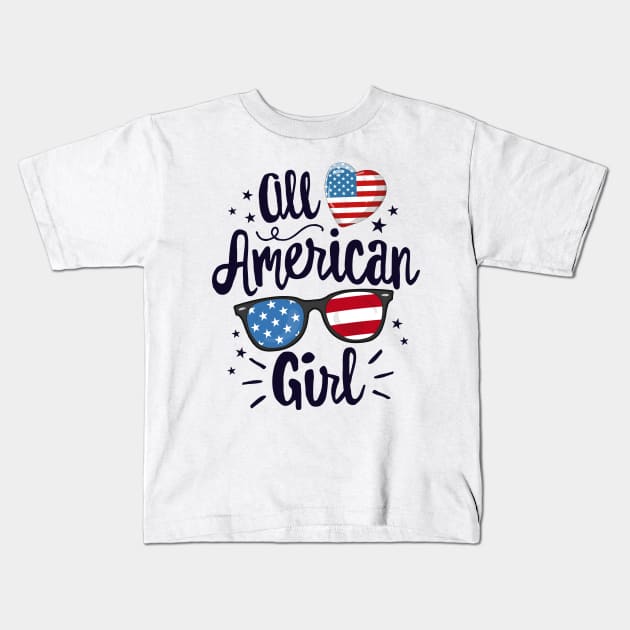 All American Girl T-Shirt Women American Flag 4th of July Kids T-Shirt by 14thFloorApparel